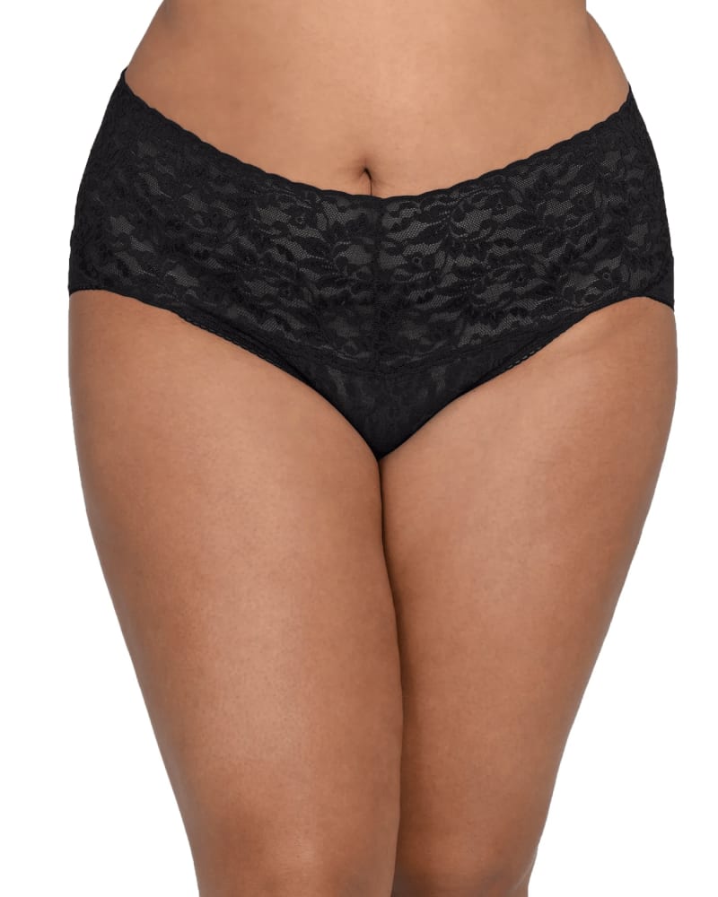 Front of a model wearing a size 3X PLUS SIZE RETRO V-KINI in BLAC-BLACK by Hanky Panky. | dia_product_style_image_id:272439